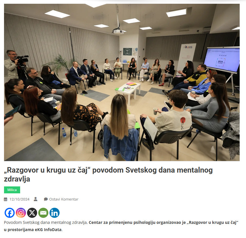 „Разговор у кругу уз чај“ поводом Светског дана менталног здравља